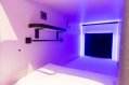 Sleeping Capsule Interior - POD Hostel Central Dock Dublin Comfortable Bed/Pod Interior with all equipment - shelf, rack, hook and light switch